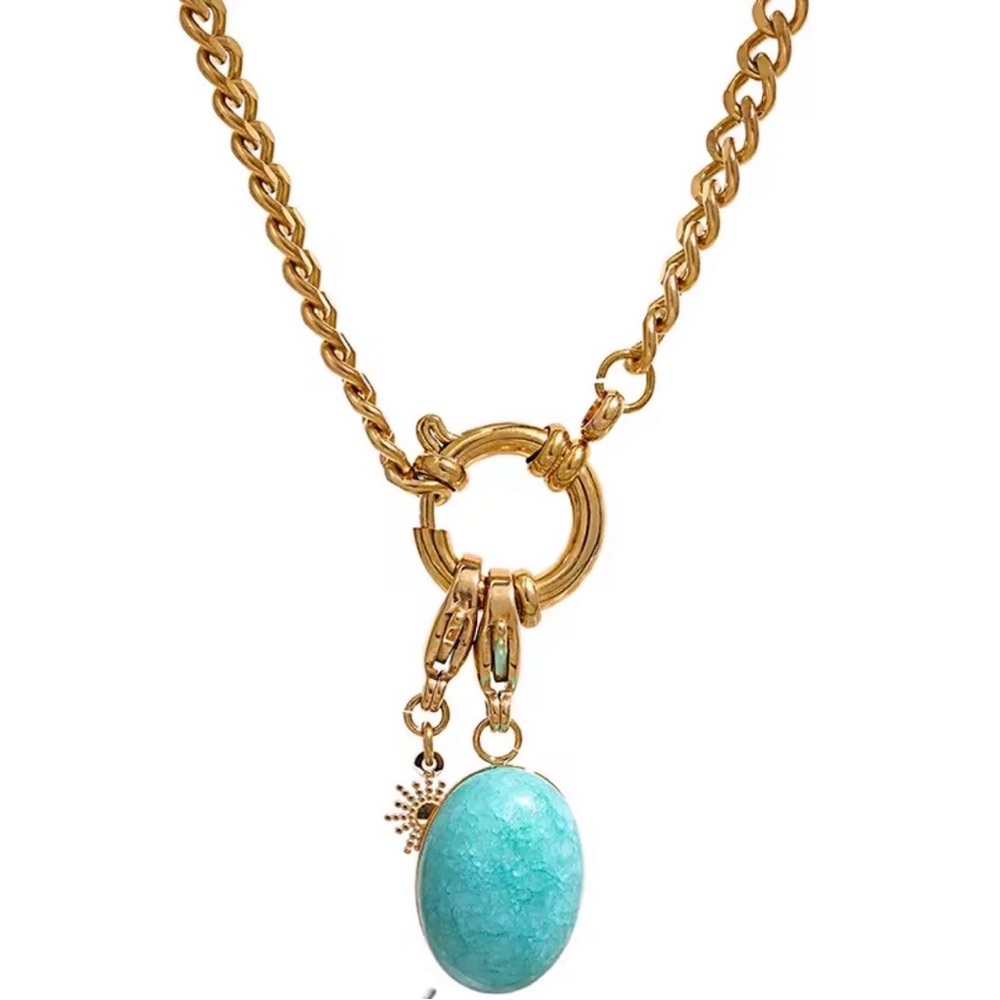 Sara Sotti Stainless Steel Blue Natural Stone On Chain Necklace